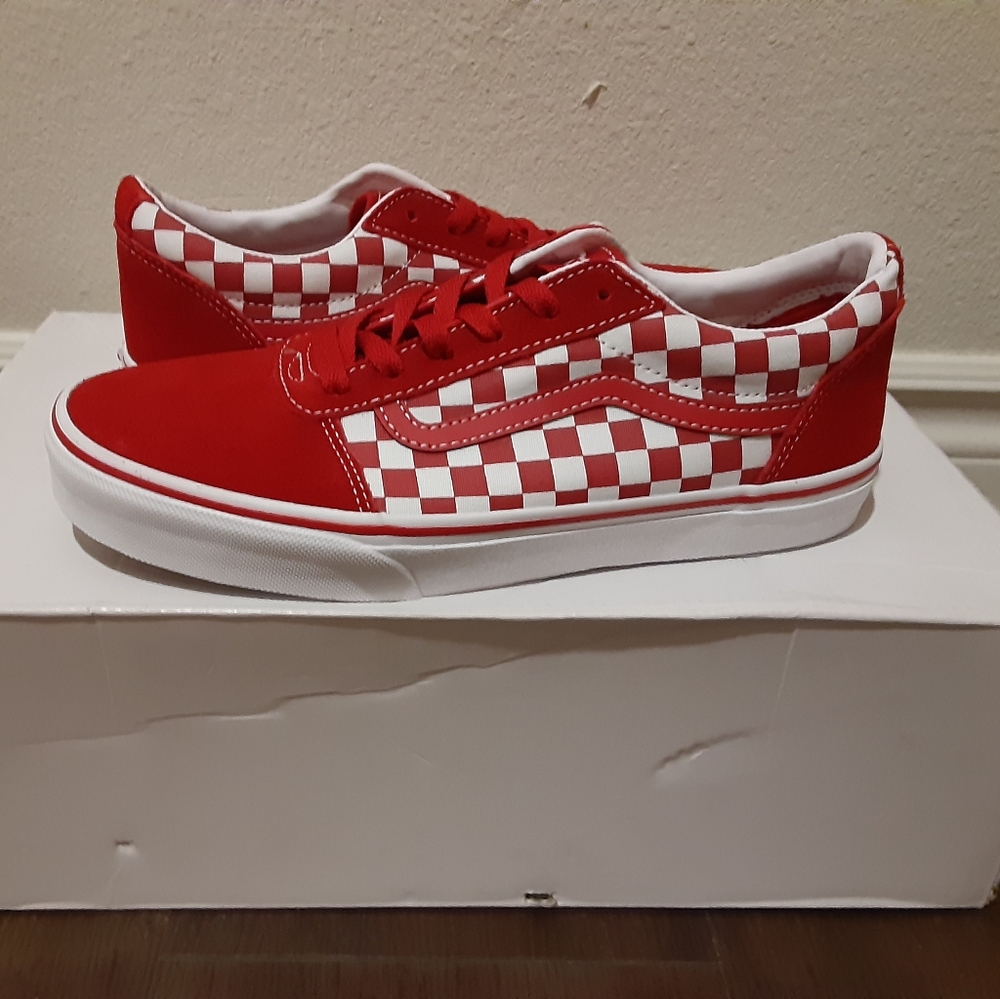 Vans Red and White Checkerboard Low Top Sneakers